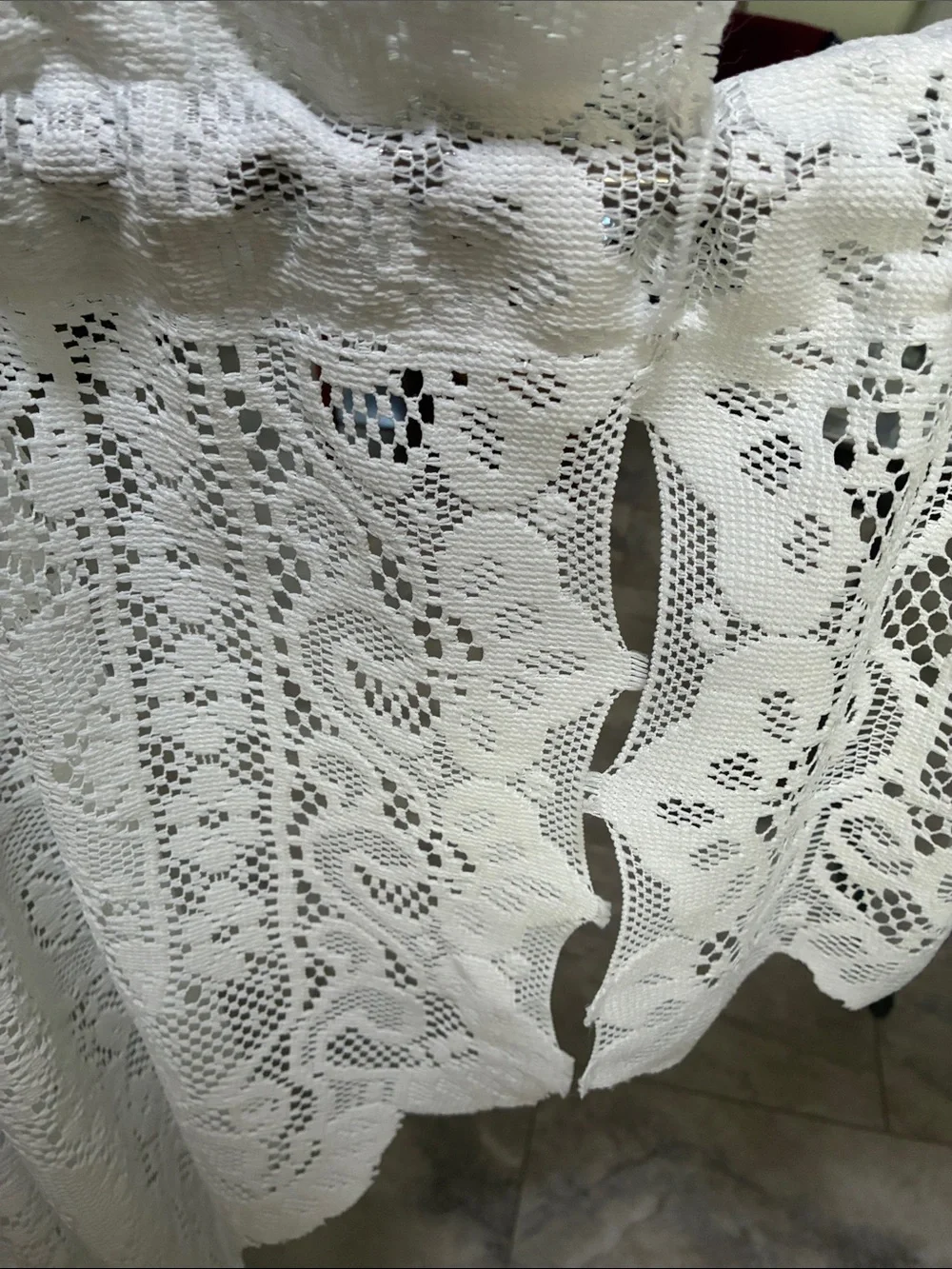 Vintage Old World Style Swag and Valance Curtain set  White Crochet Lace